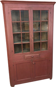 Red Painted Corner Cupboard